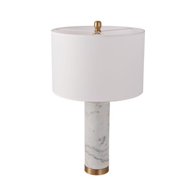 Black/White Column Nightstand Light Simplicity 1 Head Marble Table Lamp with Cylinder Fabric Shade