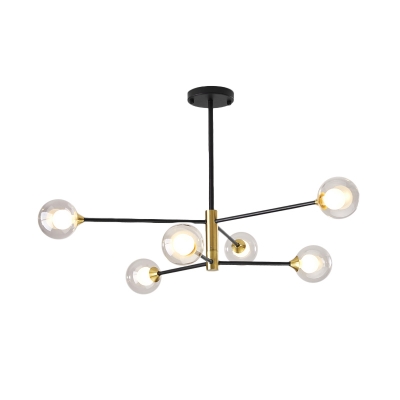 Burst Arm Ceiling Chandelier Modernist Clear Glass 6/8-Head Black and Gold Hanging Pendant Light with Dual Ball Shade