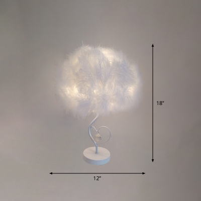 Candy Floss Night Light Minimalist Feather 1 Light White Table Lamp with Crystal Orb and Heart Frame