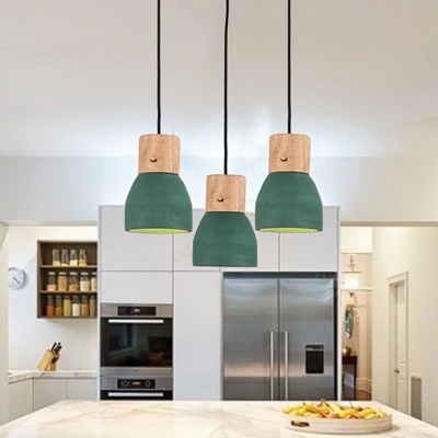 Cement Bowl Mini Hanging Lamp Nordic 1-Light Grey/Red/Green Down Lighting Pendant with Wood Top