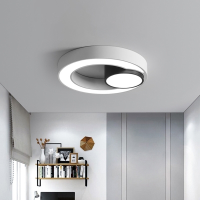 Circular Living Room Ceiling Lighting Metal Minimalism LED Flush Mount Light Fixture in White/3 Color Light