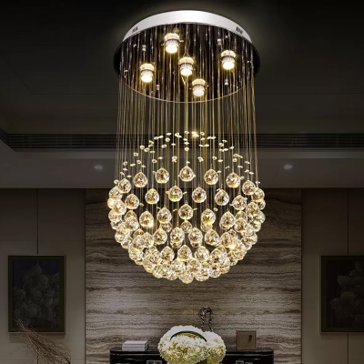 Crystal Orb Globe Shaped Ceiling Lamp Contemporary 5-Head Stainless Steel Flush Mount Light
