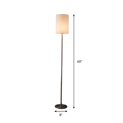 Cylindrical Fabric Floor Light Minimalist 1 Head Chrome Reading Floor Lamp for Living Room