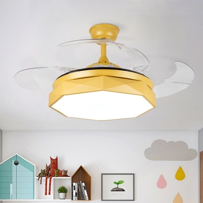 Diamond-Cut Bedroom Hanging Fan Lamp Metal 15.5