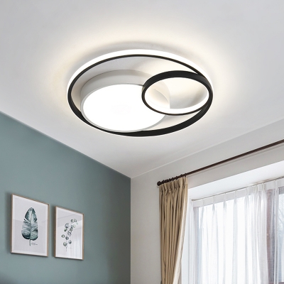 Hotel LED Flush Mount Ceiling Light Modern Black/White/Gold Flushmount with Round Acrylic Shade, White/3 Color Light