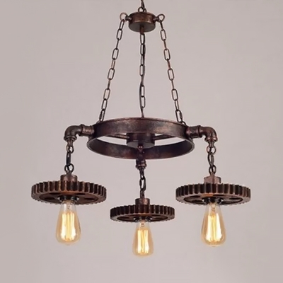 Iron Gear Hanging Chandelier Industrial 3/5/7 Bulbs Living Room Ceiling Suspension Lamp in Antique Bronze