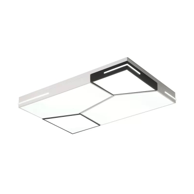 Iron Square/Rectangular Flush Mount Lamp Modern LED Splicing Ceiling Light in Black and White