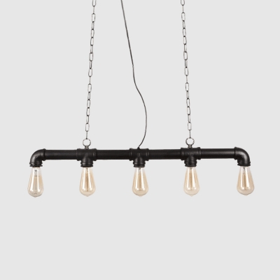 Metallic Black/Bronze/Copper Island Lamp Pipe 5 Bulbs Industrial Suspension Light with Chain for Bistro