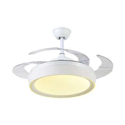 Minimal Round Hanging Fan Light Fixture Acrylic Dining Room 4 Blades LED Semi Flush Mounted Light in White, 20
