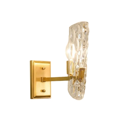 Minimalist Shaded Wall Sconce Clear Dimpled Glass 1 Bulb Living Room Wall Mount Lamp in Gold