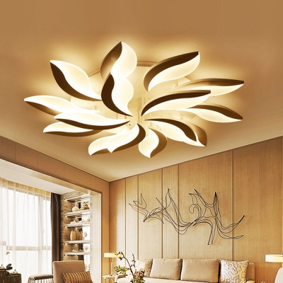 Modern Style Foliage Flush Ceiling Light Acrylic 3/5/15-Head Living Room LED Semi Flush Mount Lighting in White