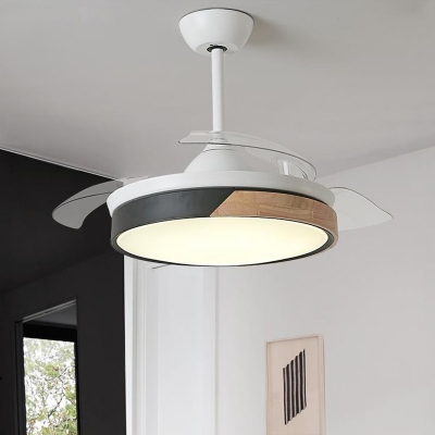 Nordic Splicing Round LED Semi Flush Wood Living Room 4-Blade Hanging Fan Light in White/Black, 20