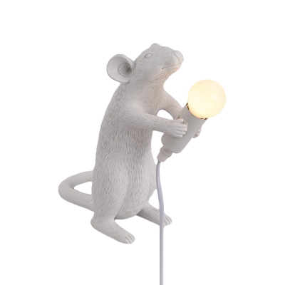 Novelty Art Decor Mouse Night Lighting Resin Single Child Bedside Table Lamp in White