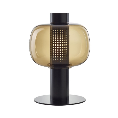 Oval/Capsule Office Table Lamp Smoke Grey/Cognac Glass Single-Bulb Postmodern Nightstand Light in White/Black