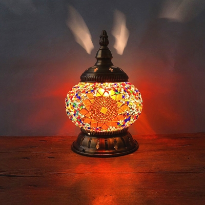 Oval Mosaics Glass Mini Night Light Turkish Style Single Bedside Table Lamp in White/Red/Orange