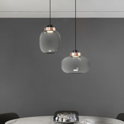 Oval Smoke Grey Glass Pendant Lighting Post-Modern Bedroom LED Hanging Ceiling Light in Warm/White/Natural Light