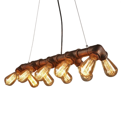 Parallel Piping Bar Pendant Light Industrial Iron 10-Light Black/Copper Finish Hanging Island Lamp