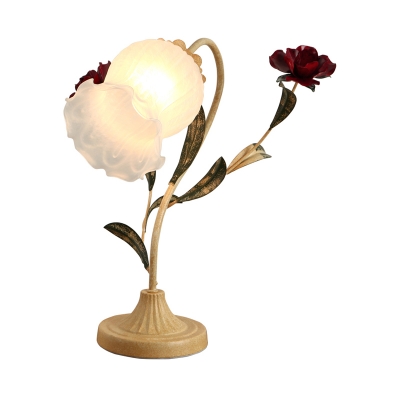 Pink/Red 1-Head Nightstand Lamp Korean Flower Opal Frosted Glass Rose Table Light for Dining Room