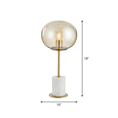 Postmodern Ellipsoid Table Light Clear Glass 1 Bulb Dining Room Night Lamp in Brass and White