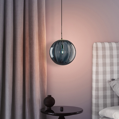 Pumpkin Shaped Ceiling Hang Light Modern Blue/Purple/Smoke Glass 1 Head Dining Room Down Lighting Pendant