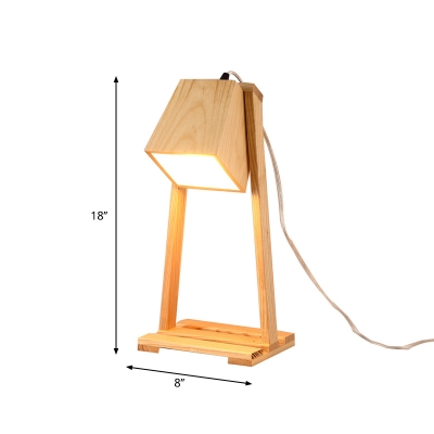 Simplicity Trapezoid Reading Book Light Wood 1 Bulb Study Room Desk Lamp with Shelf Base in Beige