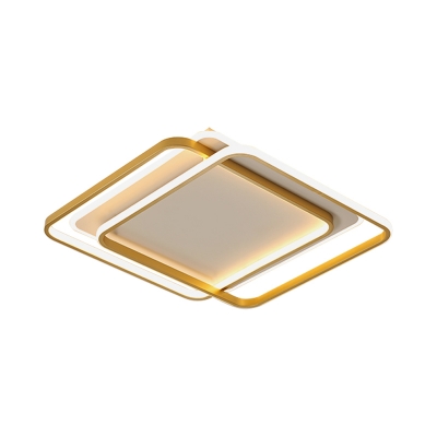 Stacked Square/Rectangle Flush Mount Lamp Modernism Metal Gold LED Ceiling Fixture in Warm/White Light