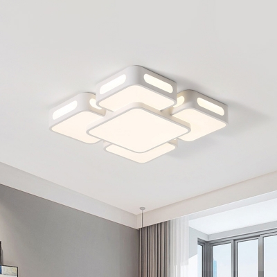 Symmetric Square/Rectangle Flush Light Contemporary Acrylic Bedroom LED Close to Ceiling Lamp in White/3 Color Light