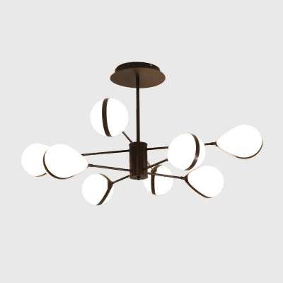 Teardrop Milky Glass Suspension Light Modernist 6/8/10-Light Black Branching Chandelier in Warm/White Light