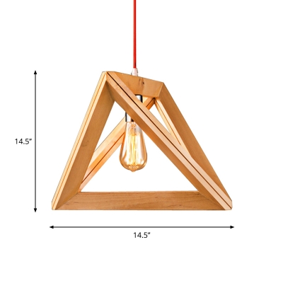 Triangular Pyramid Wood Suspension Lamp Minimalist 1 Bulb Beige Hanging Pendant, 12.5