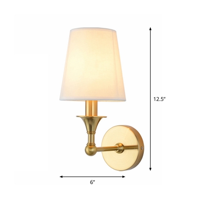 1/2-Light Candle Sconce Lamp Traditional Gold Metallic Wall Light Fixture with Conical Fabric Shade