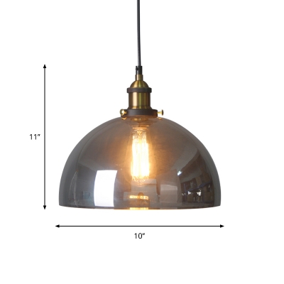 1 Head Smoke Glass Pendant Lamp Vintage Brass Finish Dome/Globe/Cone Bedroom Hanging Ceiling Light