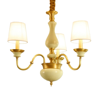 3/6/8-Bulb Ceramic Chandelier Rural White Candle Style Bedroom Hanging Light with Conical Shade