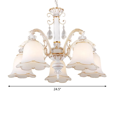 3/9/11-Light Up/Down Chandelier Traditional Scalloped Bell Frosted Glass Suspension Lighting in White