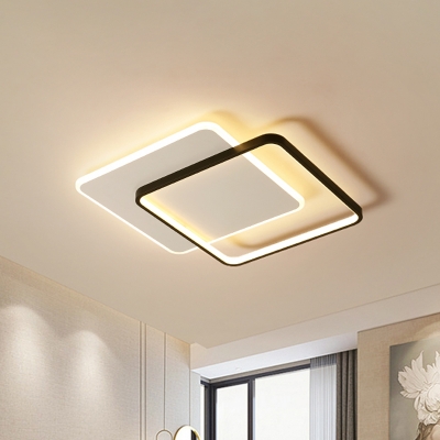 Acrylic Dual-Square/Round Flush Light Fixture Modernist Black LED Close to Ceiling Lighting in Warm/White Light