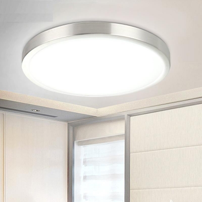 Acrylic Full Moon Flush Mounted Lamp Minimalist Silver Finish LED Close to Ceiling Light in Warm/White Light, 14