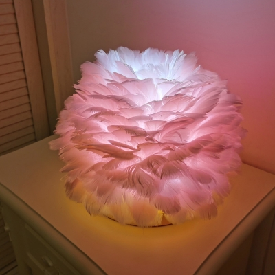 Apricot/Pink/Grey Blossom Night Lamp Nordic Romantic 1 Head Feather Table Light for Girls Room