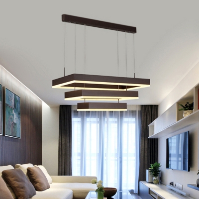 Brown 3-Layer Rectangle LED Chandelier Simple Style Acrylic Small/Large Suspension Light