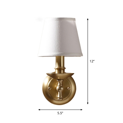 Candlestick Bedroom Reading Wall Lamp Rural Fabric 1 Light Gold Sconce Light with Cone Shade