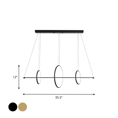 Circular Hanging Island Lamp Minimal Metal Black/Gold Linear LED Drop Pendant in Warm/White Light, 35.5