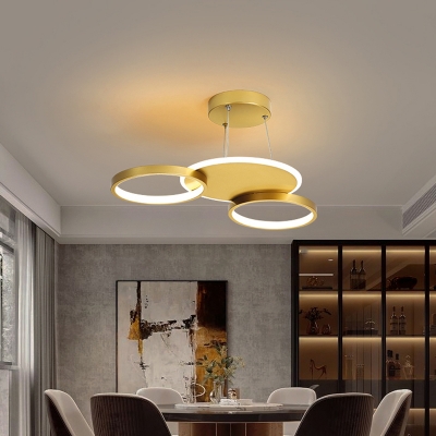 Circular Semi Flush Mount Chandelier Postmodern Acrylic 3/4/6 Heads Gold LED Ceiling Light in Warm/White Light