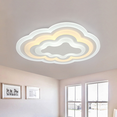 Cloud Kids Bedroom Ceiling Mount Lighting Acrylic Cartoon LED Flush Mount Lamp in Warm/White Light, 19.5