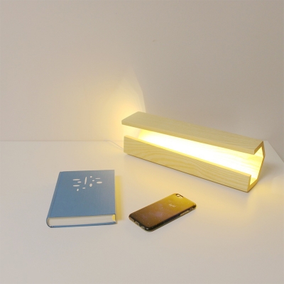 Creative Minimalist LED Table Lighting Beige Unlocked Design Cuboid Night Lamp with Wood Shade, 5