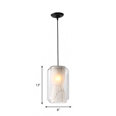 Cylinder/Lantern Clear Glass Hanging Lamp Modern 1 Head White Pendant Ceiling Light with Inner Flared Faux Marble Shade