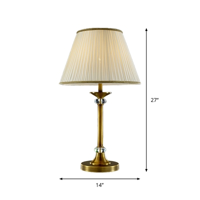 Fabric Gathered Empire Shade Night Lamp Postmodern 1 Head White and Brass Table Light with Crystal Accent