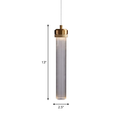 Gold Tubular Suspension Pendant Minimalist 1 Light Clear Glass Ceiling Hang Lamp for Kitchen Bar