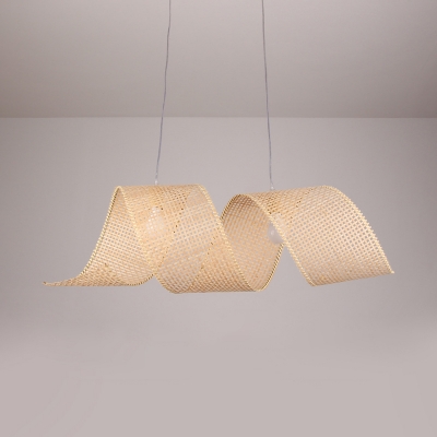 Minimalist Spiral Woven Hanging Lamp Bamboo 1 Head Dining Room Suspension Light in Beige