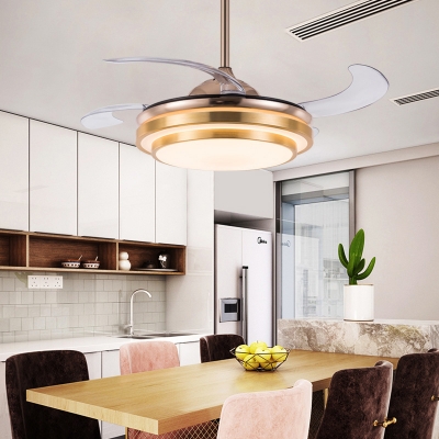 Minimalist Tapered Tiered Pendant Fan Lamp Acrylic Dining Room LED Semi Mount Lighting in Black/Gold with 4 Blades, 19