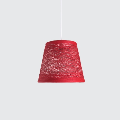 Modern Tapered Hanging Lamp Rattan 1 Bulb Dining Room Ceiling Pendant Light in Red/Pink/Beige
