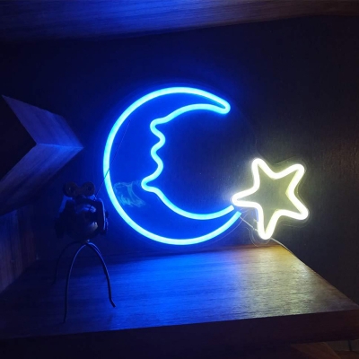 Moon and Star Night Lamp Nordic Plastic Girls Bedroom USB Plug-in LED Wall Light in White