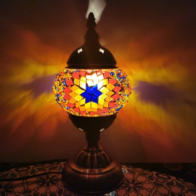 Mosaics Glass Bronze Night Lamp Sunflower Patterned Censer 1 Head Moroccan Table Light